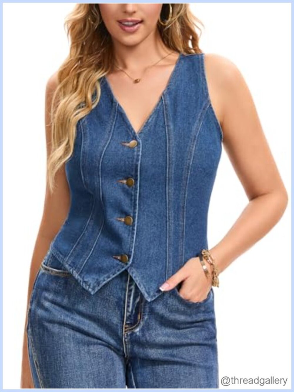 Women's Denim Vest | V-Neck Sleeveless Crop Jean Vest with Button Down &